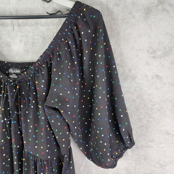 Women's Black City Chic Maxi Dress Emma Carnival Polka Dot Puff Sleeves M / 18 - Picture 5 of 11